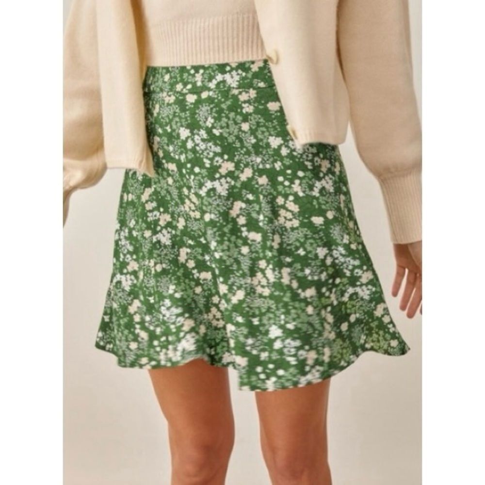 REFORMATION Green and Multicolored Floral Woven Mini Skirt